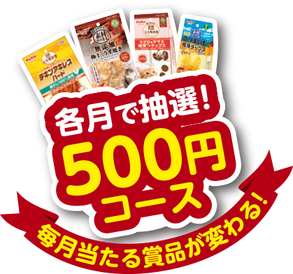 各月で抽選！500円コース毎月当たる賞品が変わる！