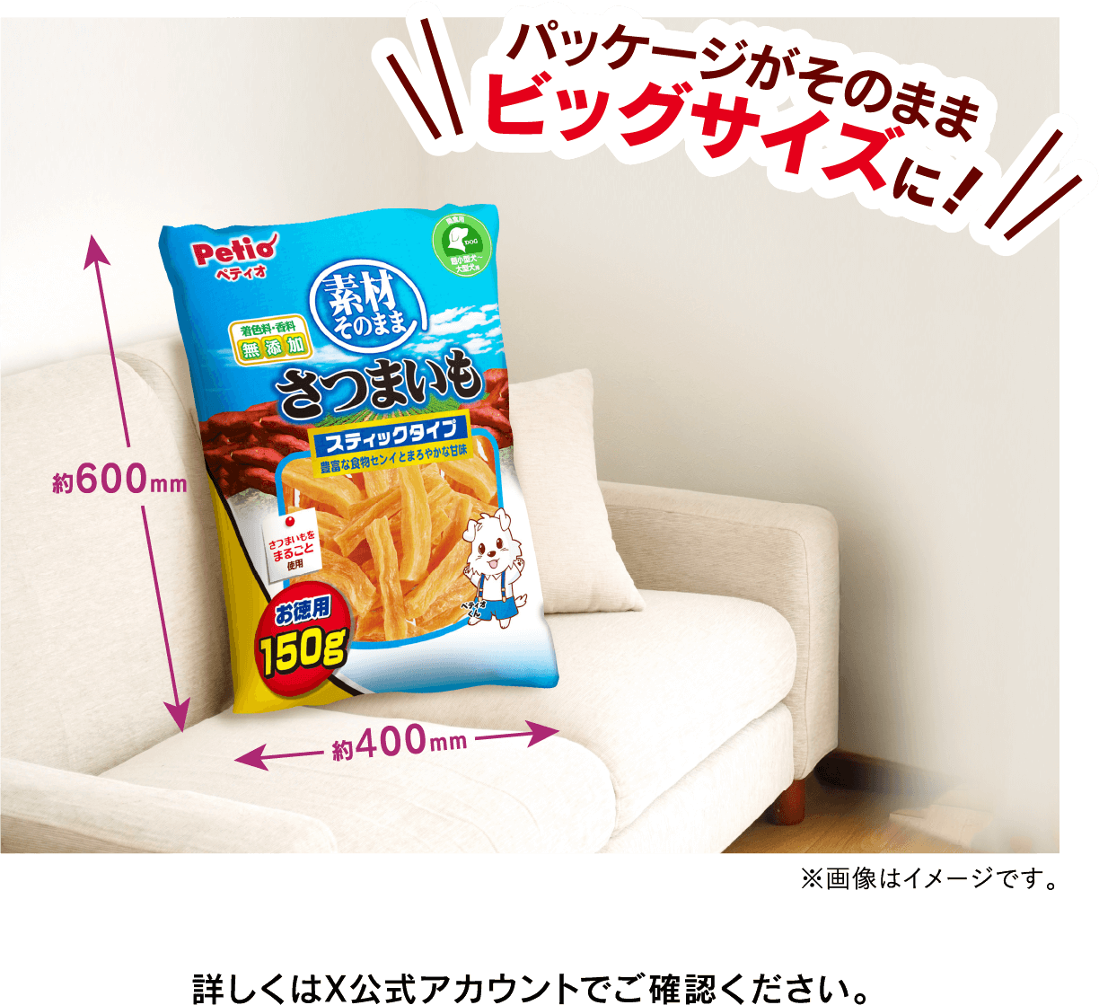 パッケージがそのままビッグサイズに! 詳しくはX公式アカウントでご確認ください。 ※画像はイメージです。