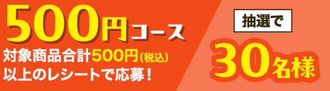 ＜500円コース＞対象商品合計500円（税込）以上のレシートで応募！抽選で30名様