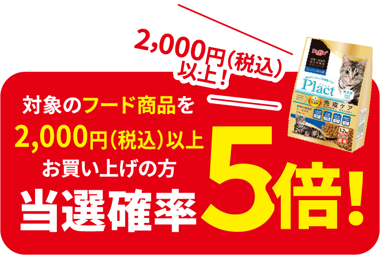 対象のフード商品を2,000円(税込み)以上お買い上げの方 当選確率5倍
