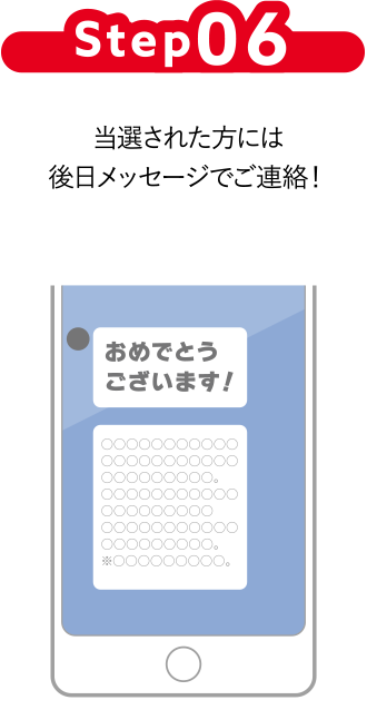 Step06 当選された方には後日メッセージでご連絡！